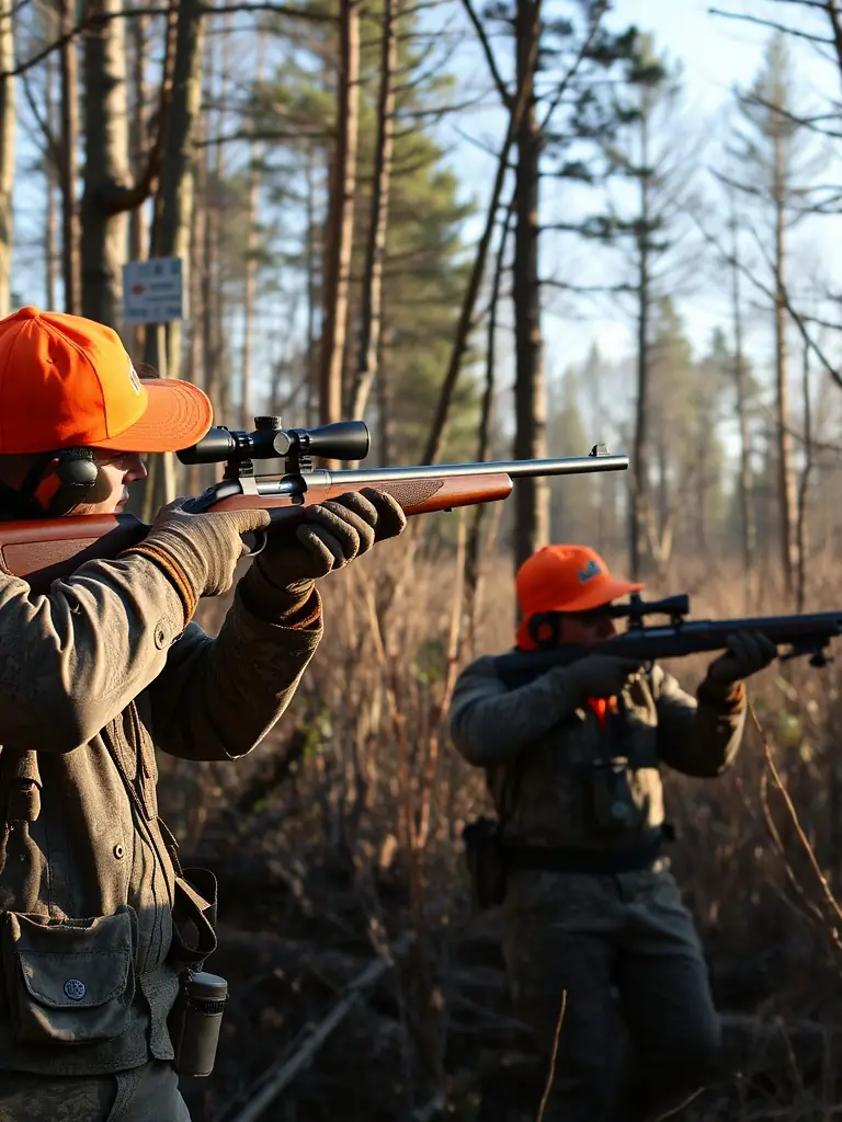 A photograph of hunters participating in a regulated hunting activity, emphasizing the balance between recreational use and ecological preservation.