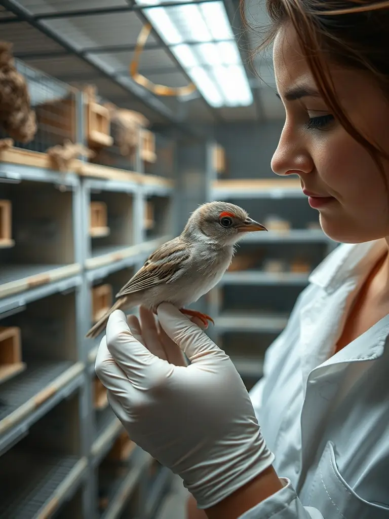 A photograph of a controlled breeding program for a local bird species, showing the care and attention given to ensure healthy offspring.