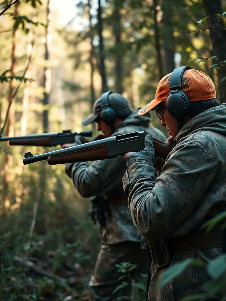 A photo of hunters participating in a regulated hunting activity, emphasizing the organization's commitment to sustainable wildlife management and ecological balance.